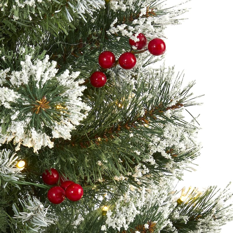3ft. Frosted Pine Artificial Christmas Tree with 50 Clear LED Lights & Berries - Compact Festive X-Mas Décor