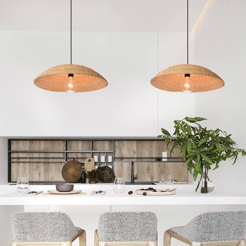 Legan 1-Light Bamboo Rattan Pendant for Living/Dining Room, Bedroom