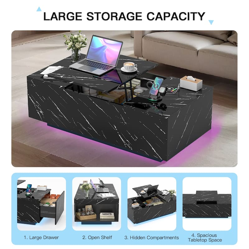 Pocassy 47.2" Smart Living Room Table with Wireless Charging & Bluetooth Speaker