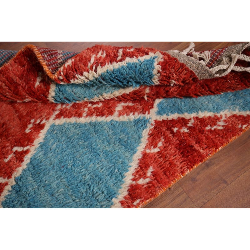 Orange & Blue Plush Moroccan Accent Rug Hand-Knotted Wool Carpet - 2'10" x 5'7"