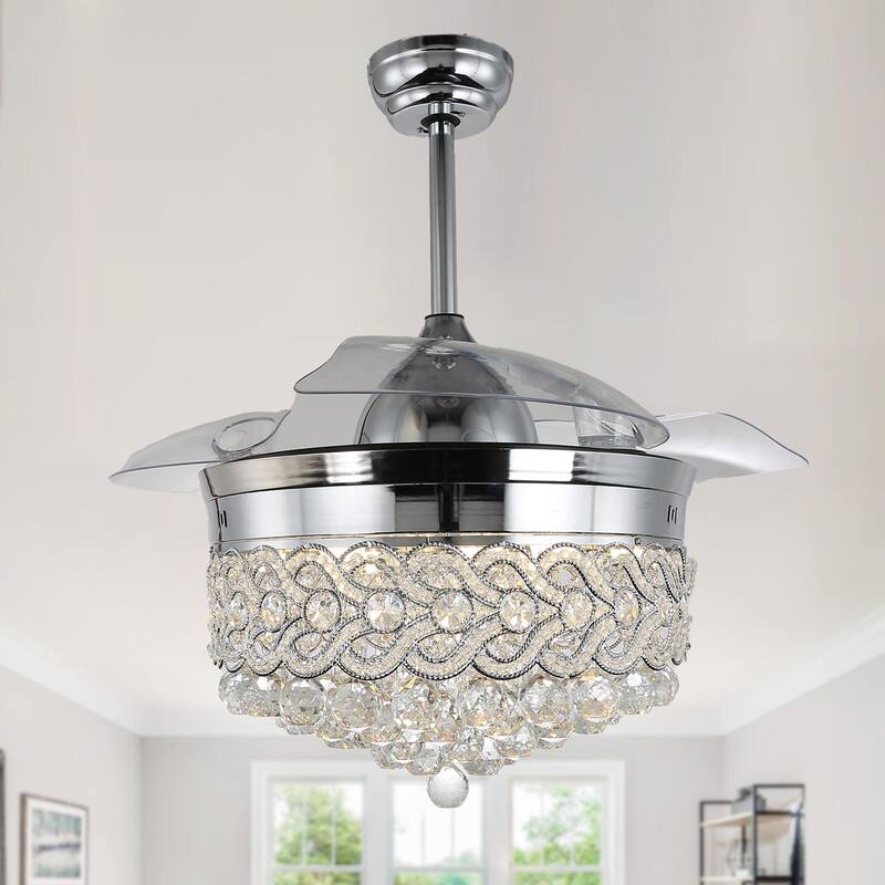 Bella Depot 42" Modern Crystal Retractable Ceiling Fan with LED Light and Remote Control
