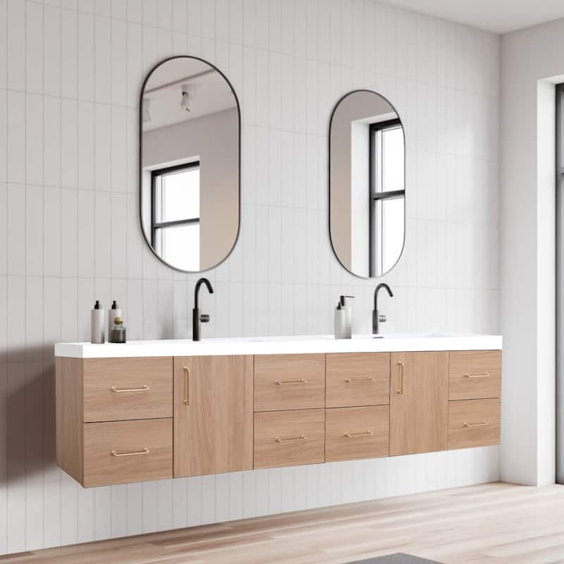 AlbyonD 72" 84" Floating Bathroom Vanity with Sink and Faucet, Natural Oak