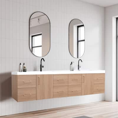 AlbyonD 72" 84" Floating Bathroom Vanity with Sink and Faucet, Natural Oak
