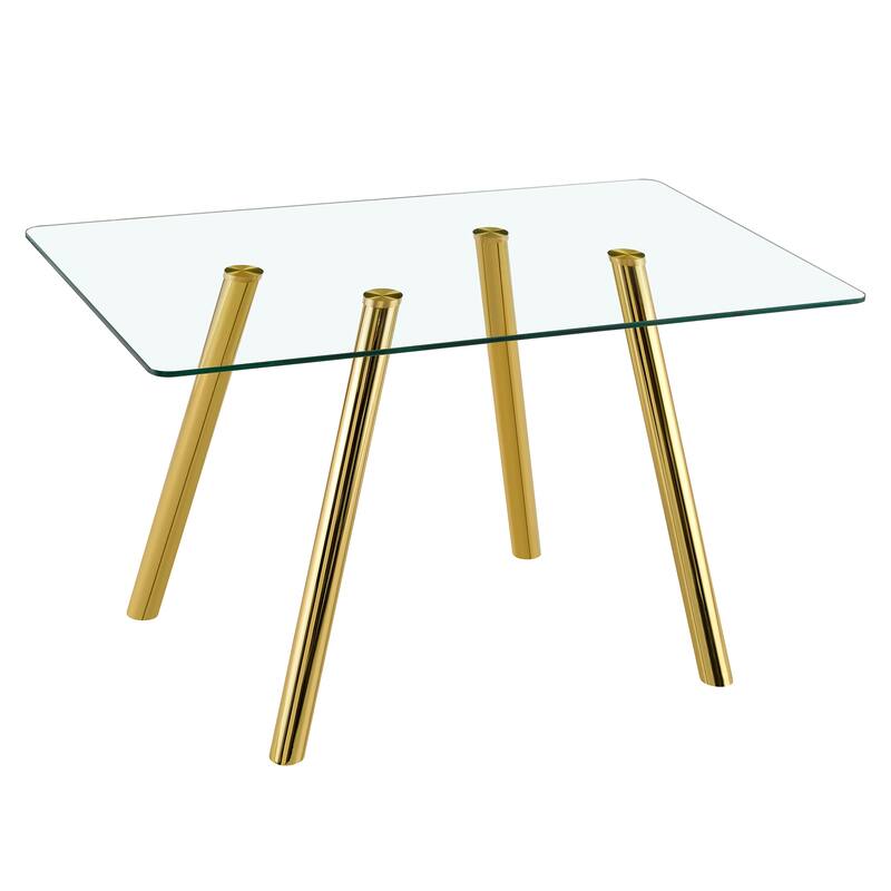 51-Inch Tempered Glass Dining Table with Sturdy Metal Legs