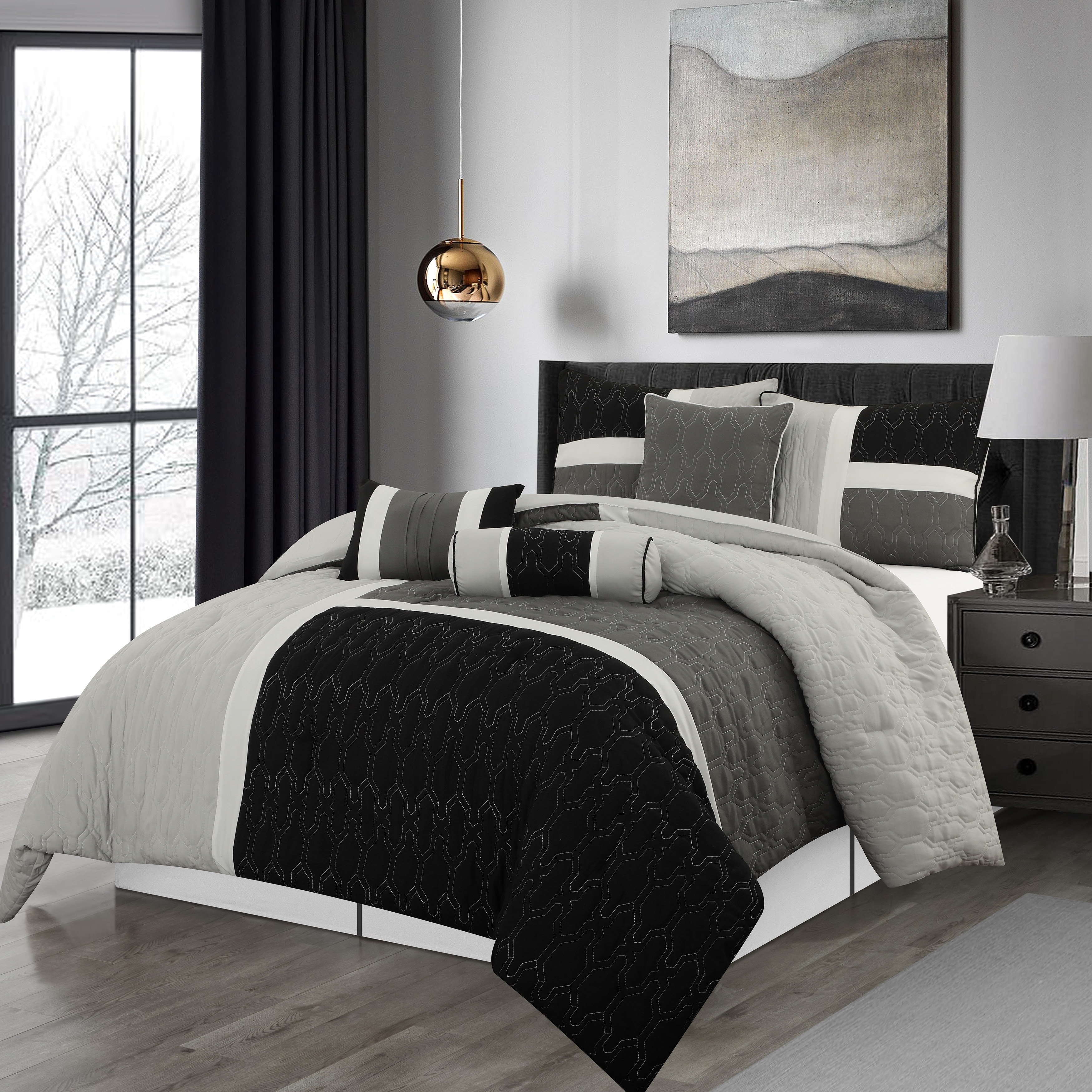 Grand Avenue Blake 7 Piece Modern Colorblock Comforter Set - On Sale - Bed  Bath & Beyond - 33701427