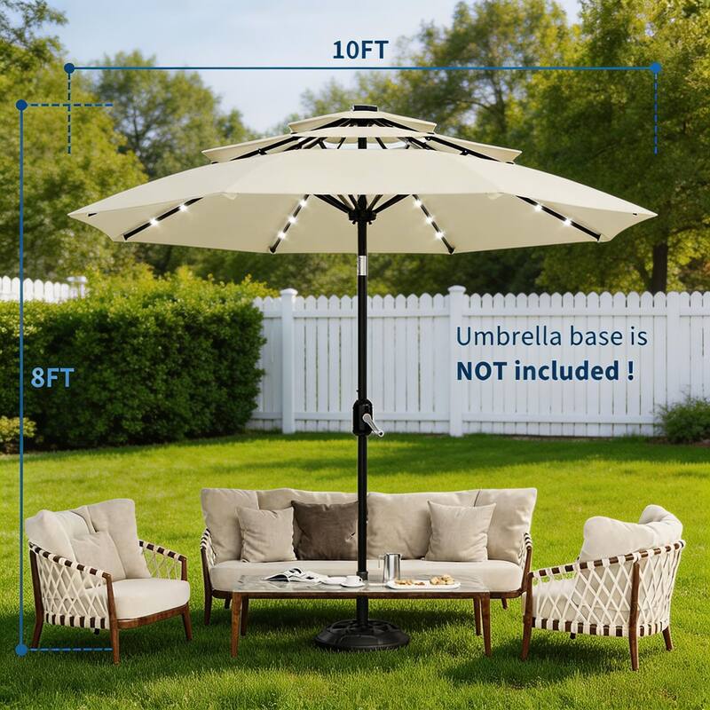 3-Tier Solar Patio Umbrella, with LED Lights and Vents