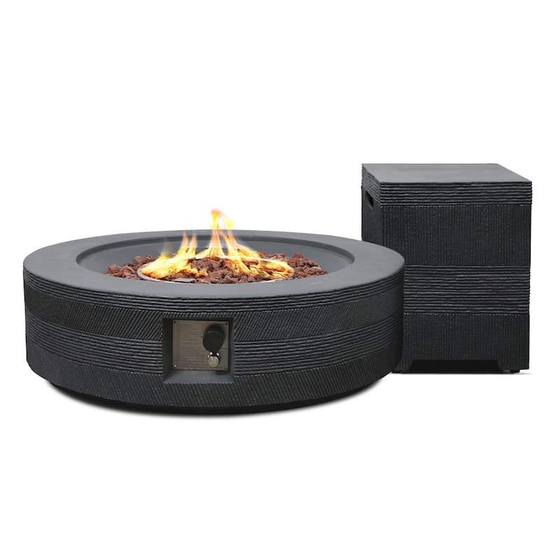 Patio Watcher 42in. Outdoor Round Magnesium Oxide Fire Pit Table with Gas Tank Cover