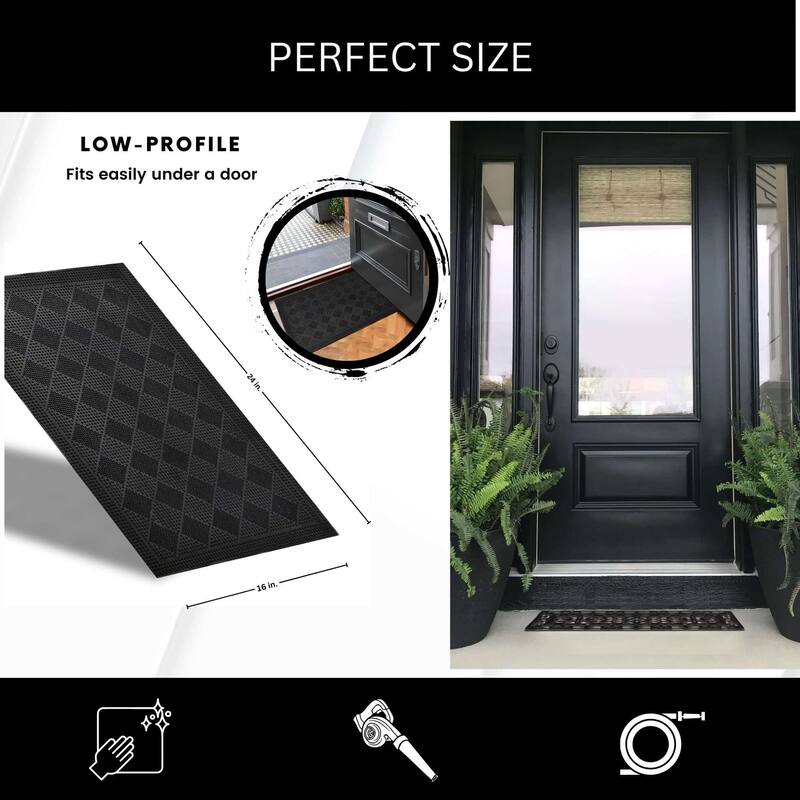Outdoor Mat Drew Checkerboard Rubber Rug 24x16 Inch Black