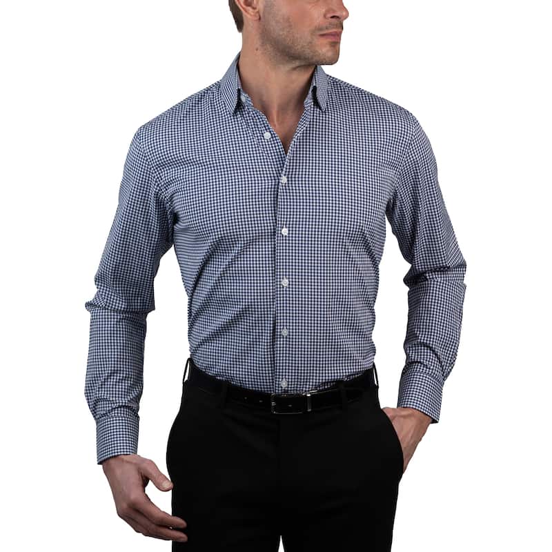 Ben Sherman Men's Gingham Dress Shirt - Slim Fit - LT 34/35 - Blue/White
