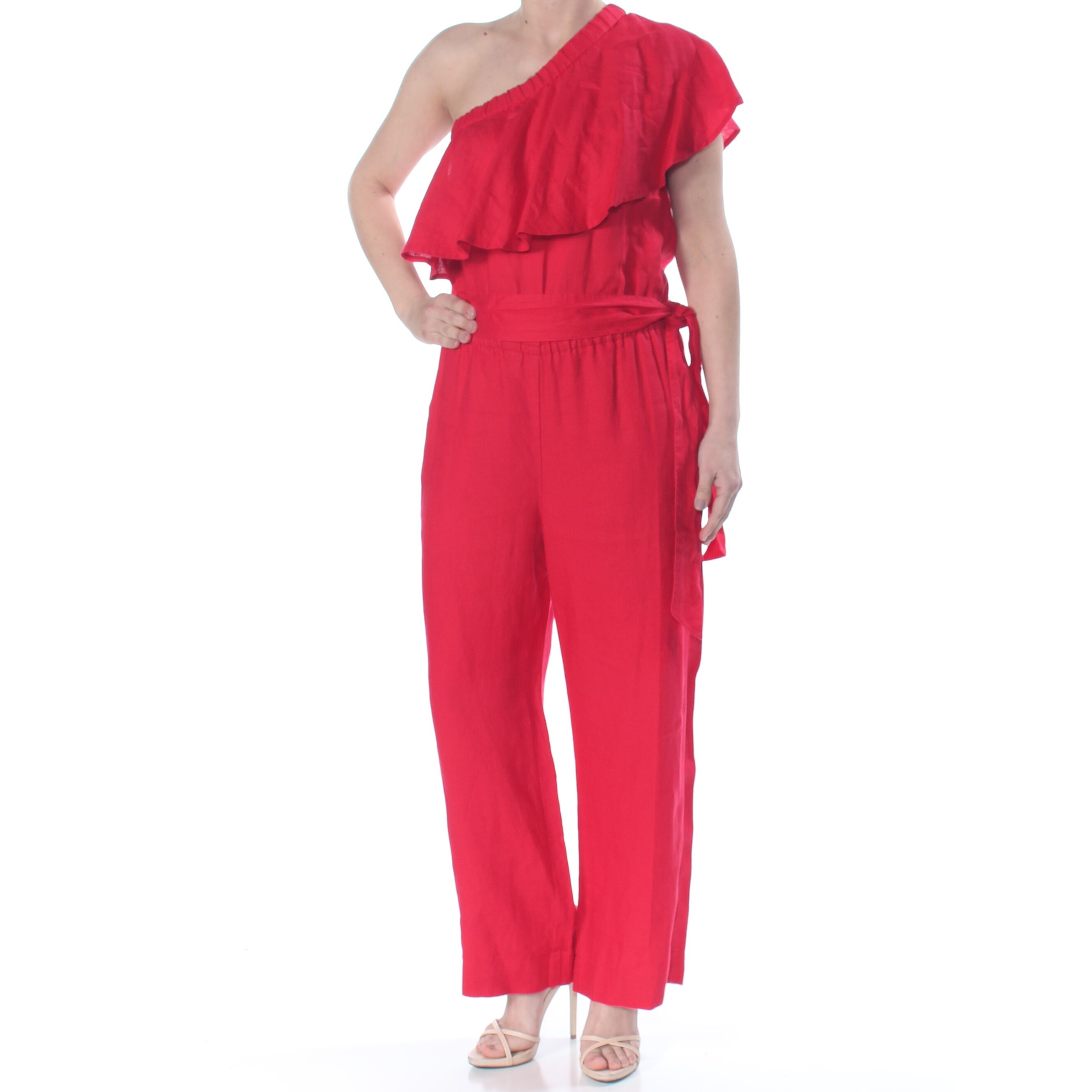 red straight leg jumpsuit