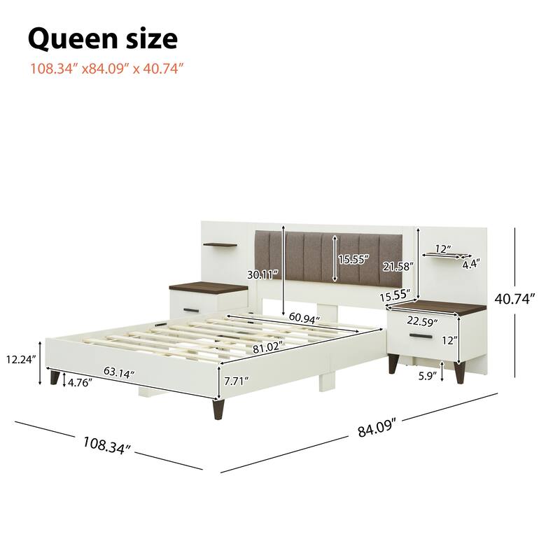 Christopher Knight Home- Orinthia Upholstered Bed Frame with 2 Nightstands