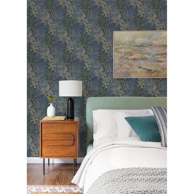 A-Street Prints Sumner Navy Woodland Botanical Wallpaper