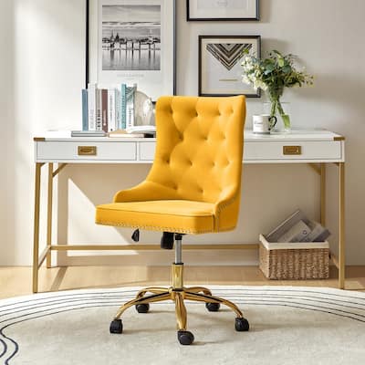Adelaida Modern Velvet Adjustable Office Task Chair with Gold Swivel Base by HULALA HOME