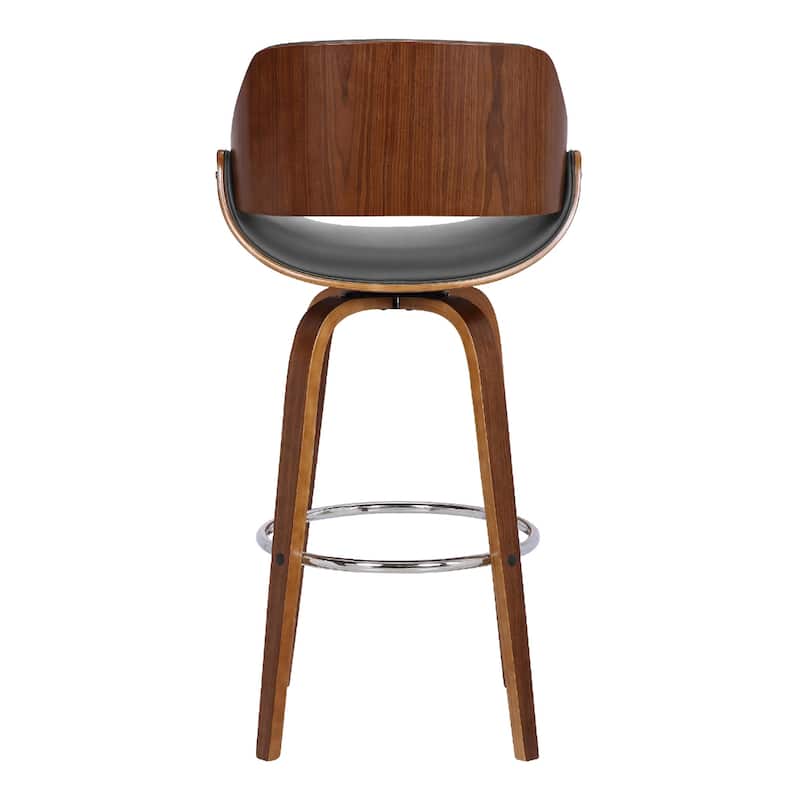 Faux Leather Swivel Counter Height Chair with Black Iron Frame and Footrest - 19.5” x 20.5” x 37.5” (D x W x H)