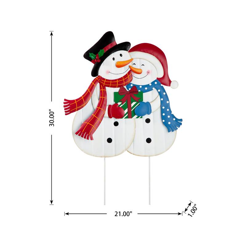 Glitzhome 30"H Metal Christmas Snowman or Gnome Family Yard Stake