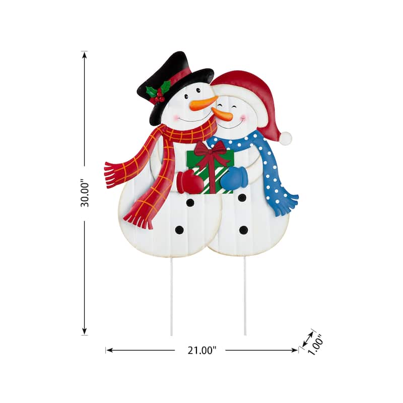 Glitzhome Christmas Metal JOY & NOEL Ornament Snowman Yard Stakes Hanging Decor - 42"H