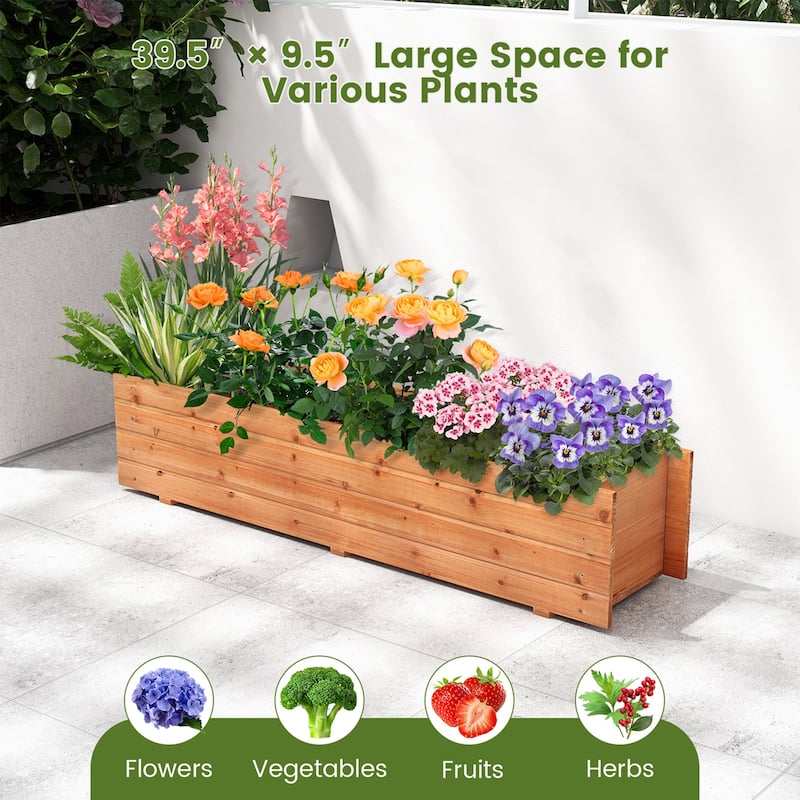 Costway Raised Garden Bed Wood Rectangular Planter Box with 2 Drainage - See Details