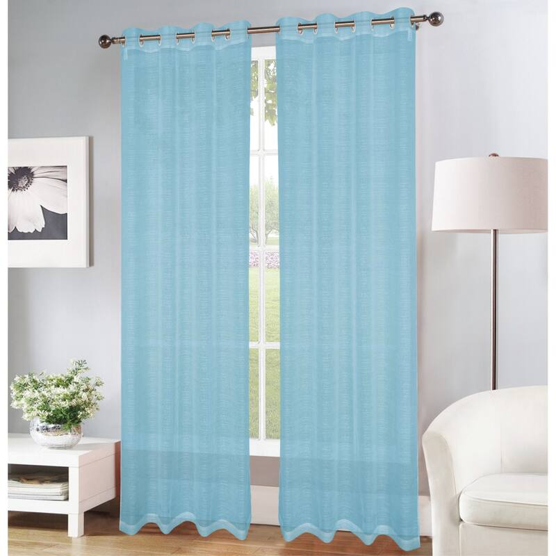Erica Striped Doily Single Grommet Curtain Panel - (1x) 54 x 90 in. - (1x) 54 x 90 in. - Aqua