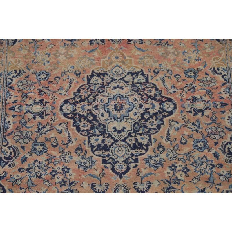 Hand Knotted Oriental 100% Wool Carpet Traditional Floral Oranges & Rust Mashad Area Rug - 9' 11'' X 6' 6''