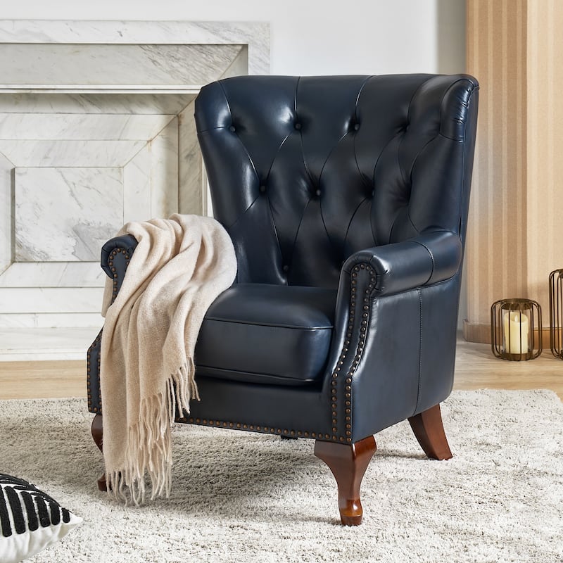 Gerhard Genuine Leather Waterproof Armchair with Solid Wood Legs and Removable Cushion by HULALA HOME