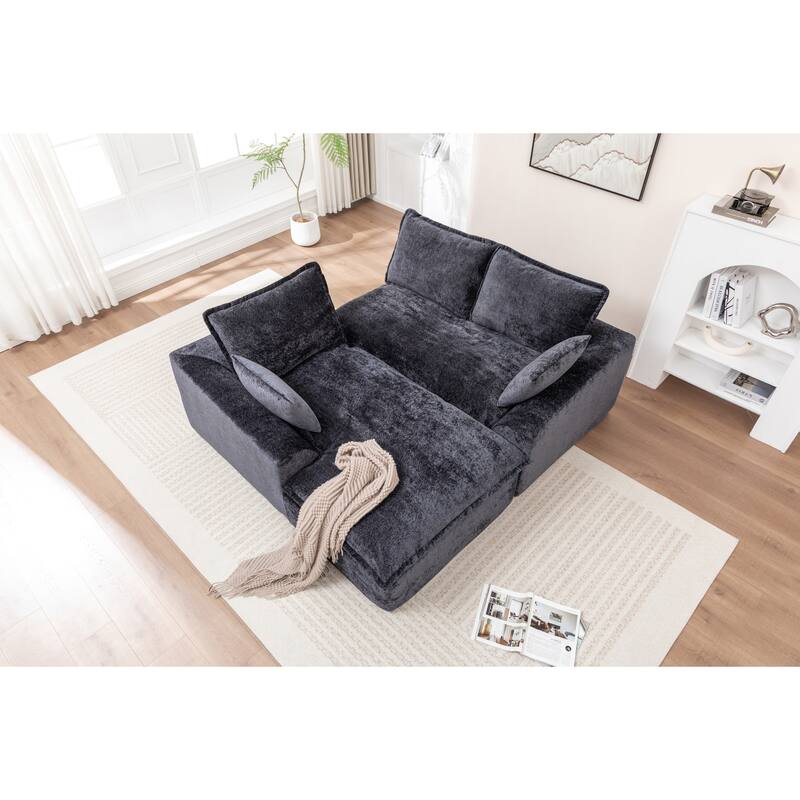 Modular Cloud Sectional Couch with L-Shape Chaise, Chenille Upholstered Boneless Sofa, Compressed Deep Seat Sofa with Pillows