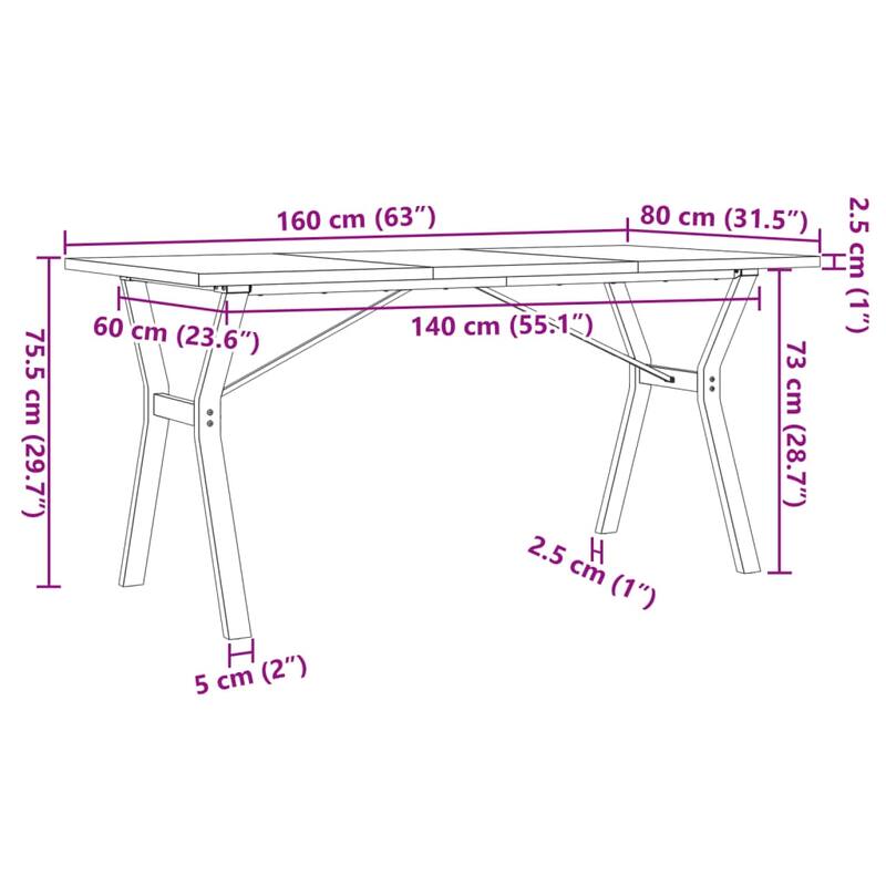 vidaXL Dining Table O-Frame Side Accent Coffee Table Solid Wood Pine and Steel