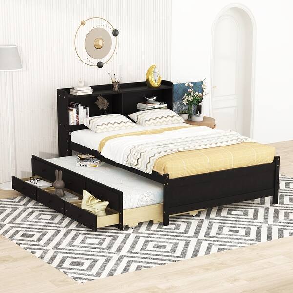 slide 2 of 11, Full Captain Bed with Type-C USB Ports & LED Headboard & Trundle, Espresso Espresso - Full