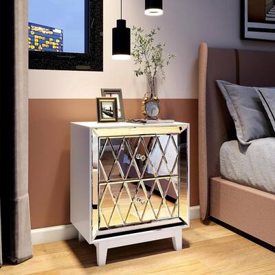 Mirrored Nightstand with 2 Drawers, Silver Night Stand, Mirror End Table,Modern Bedside Table