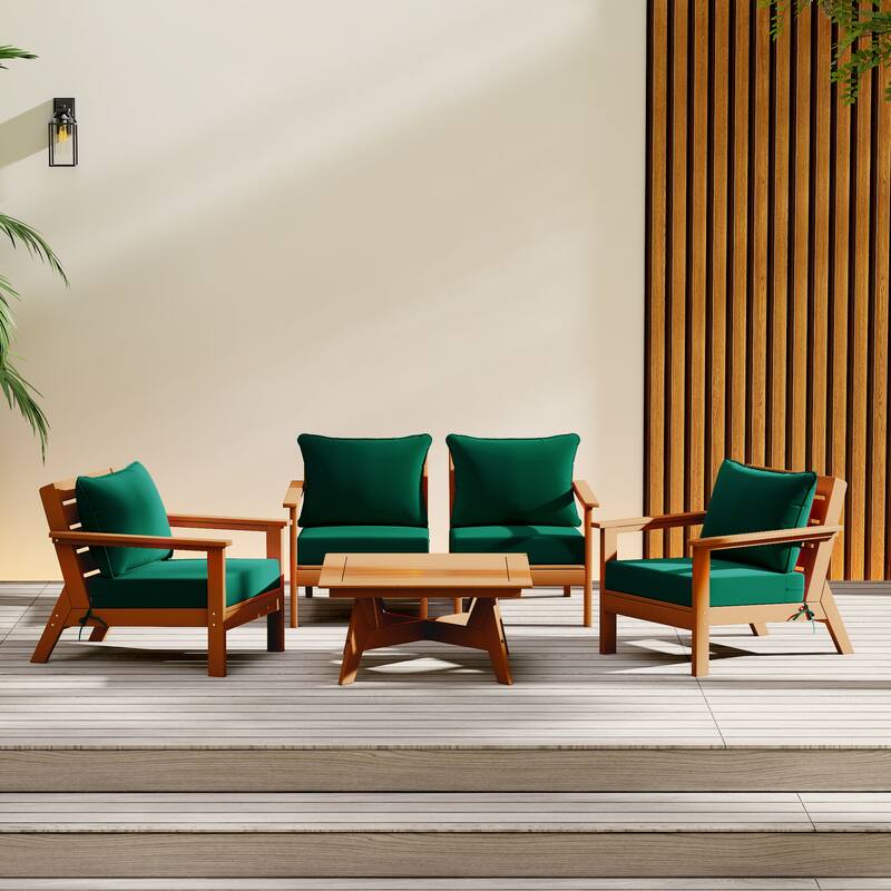 Birchwood All Weather HDPE Outdoor Patio Teak Deep Seating Conversation Set (5-Piece Set)