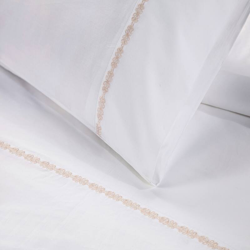 HiEnd Accents 350TC Laurel Embroidered Border Sheet Set, 4PC