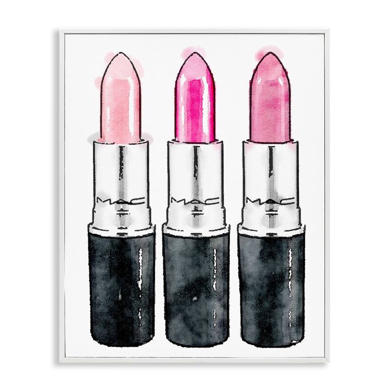 Stupell Three Pink Lipsticks Framed Giclee Wall Art - 24 x 30 - White