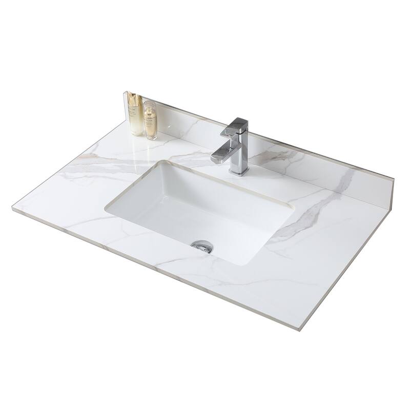 31 in./ 37 in./ 43 in. Carrara Gold Engineered Stone Bathroom Vanity Top with Ceramic Sink - 37" X 22"