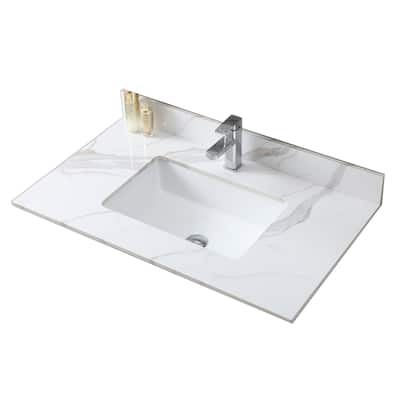 31 in./ 37 in./ 43 in. Carrara Gold Engineered Stone Bathroom Vanity Top with Ceramic Sink