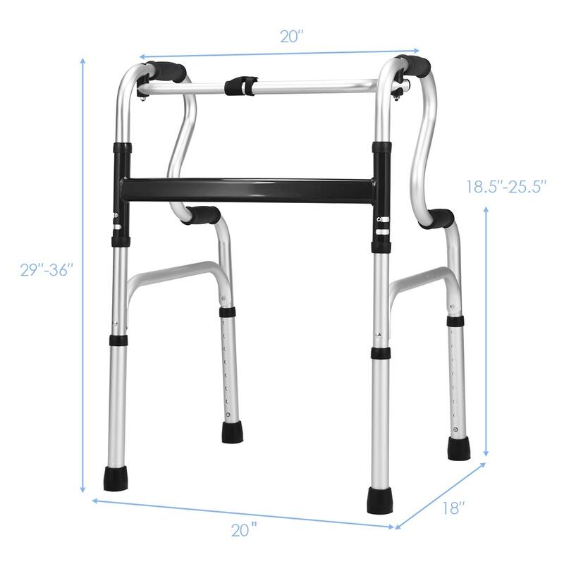 Costway One-button Folding Walker Aluminum Walking Frame w/ Adjustable - See Details