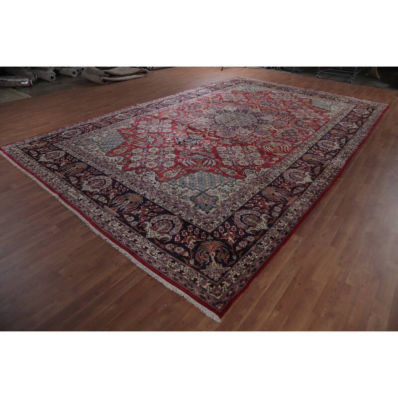 Hand Knotted Oriental 100% Wool Carpet Traditional Floral Red Najafabad Area Rug - 16' 2'' X 10' 3''