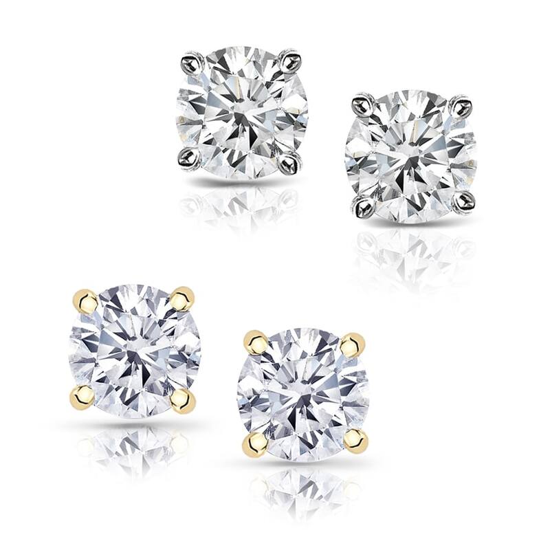 14k Gold 1 1/4ct TDW Round Diamond Stud Earrings by Auriya (G-H, I1-I2) - White