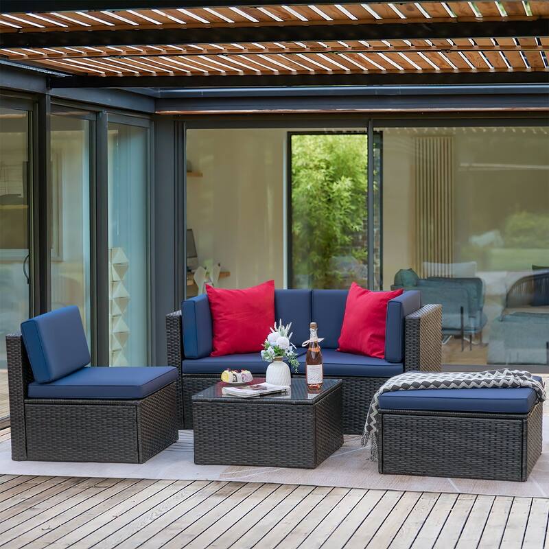 Homall 5 Pieces Patio Furniture Sets Outdoor Sectional Sofa Manual Weaving Rattan