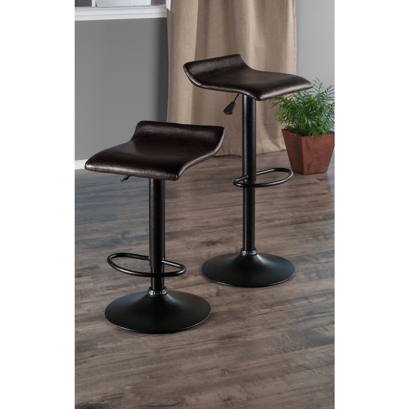 Paris 2-Pc Adjustable Swivel Stool Set, Black and Espresso - 15.16"W x 15.29" x 23.35" to 31.05" - Espresso / Black