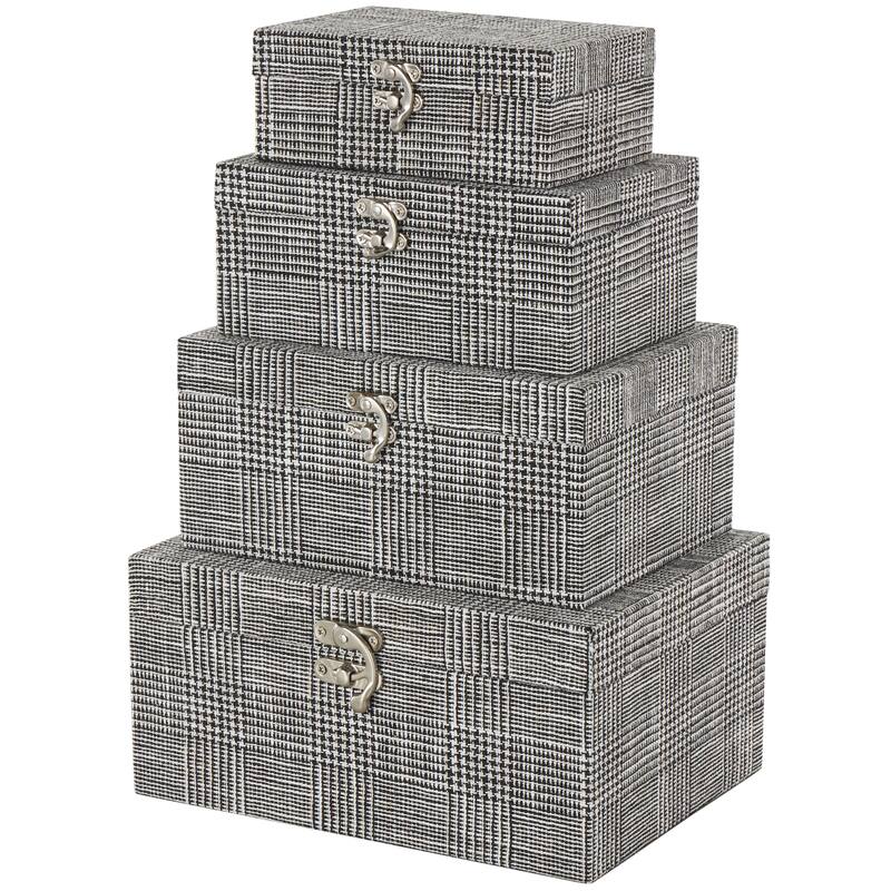 Black Fabric Handmade Storage Decorative Box with Silver Latches (Set of 4)
