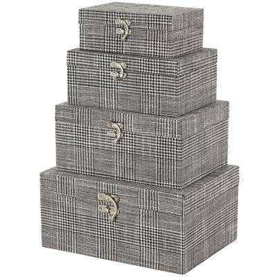 Fabric Handmade Storage Box with Silver Latches - Set of 4 Black - Roche River Decor