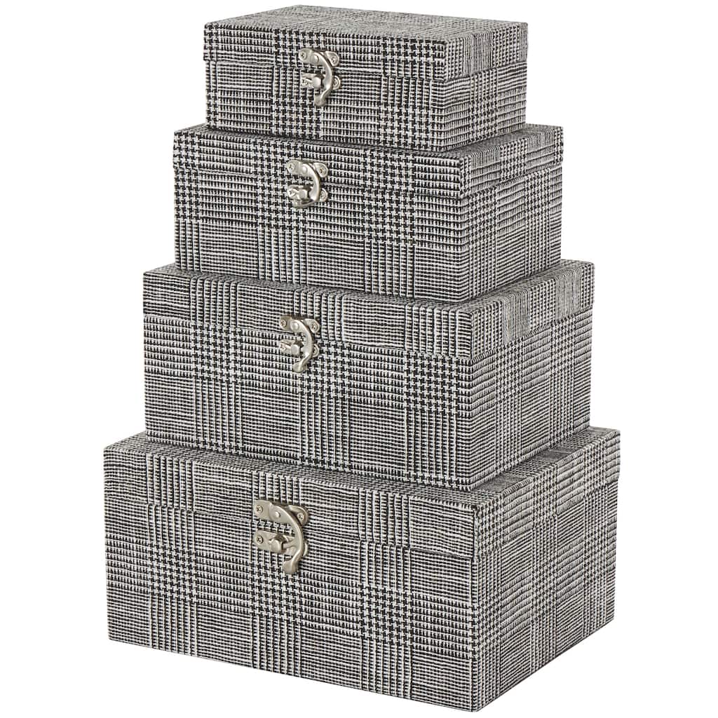 Fabric Handmade Storage Box with Silver Latches - Set of 4 Black - Roche River Decor