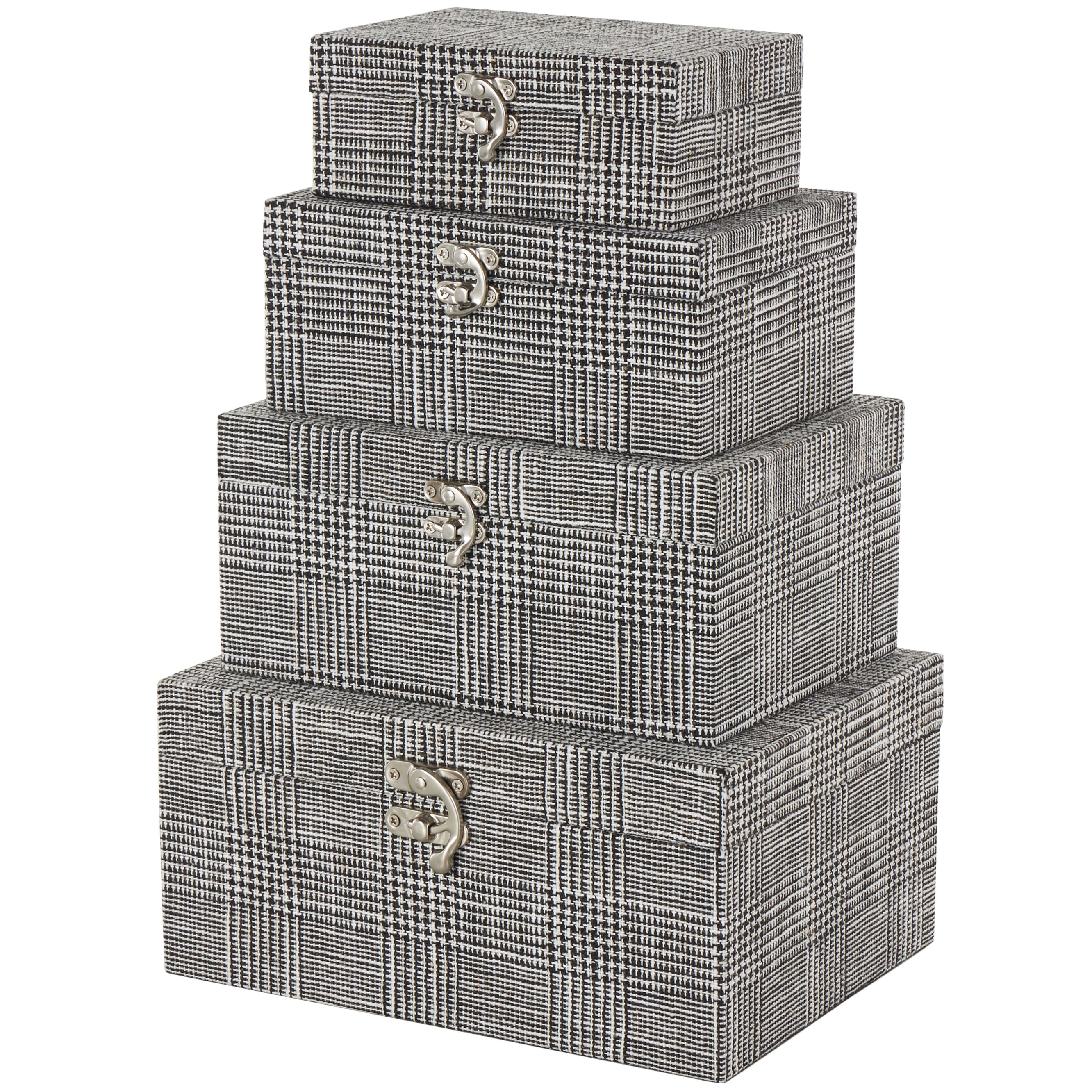 Roche River Decor - Fabric Handmade Storage Box with Silver Latches - Set of 4 Black