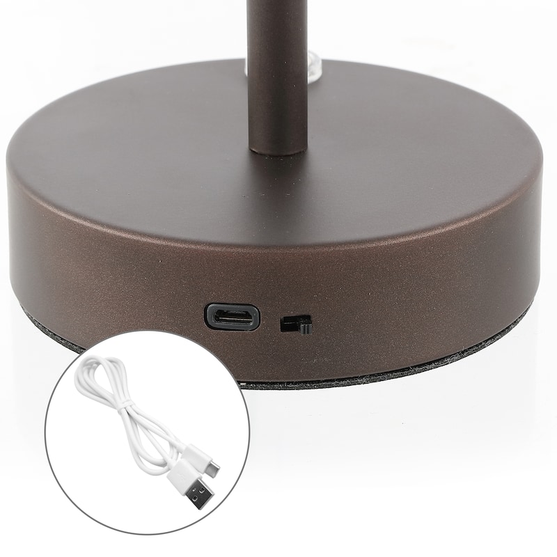 Carson 12.5" Modern Minimalist Iron Wireless Rechargeable Integrated LED Table Lamp, Nickel/White by JONATHAN Y