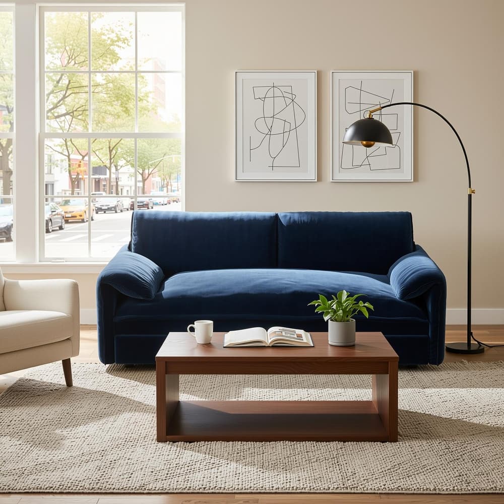 Homy Casa 66" Queen Pull-Out Sofa Bed with Storage, Velvet Loveseat