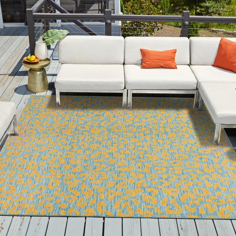 Outdoor Gallery Collection Area Rug - Blue Yellow - 13' Square