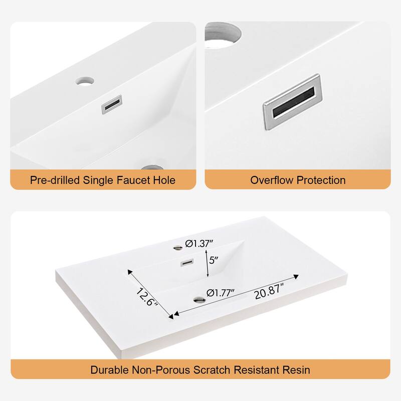 Prismis 36" 48" Wall-Mount Premium Bathroom Vanity with Integrated Sink
