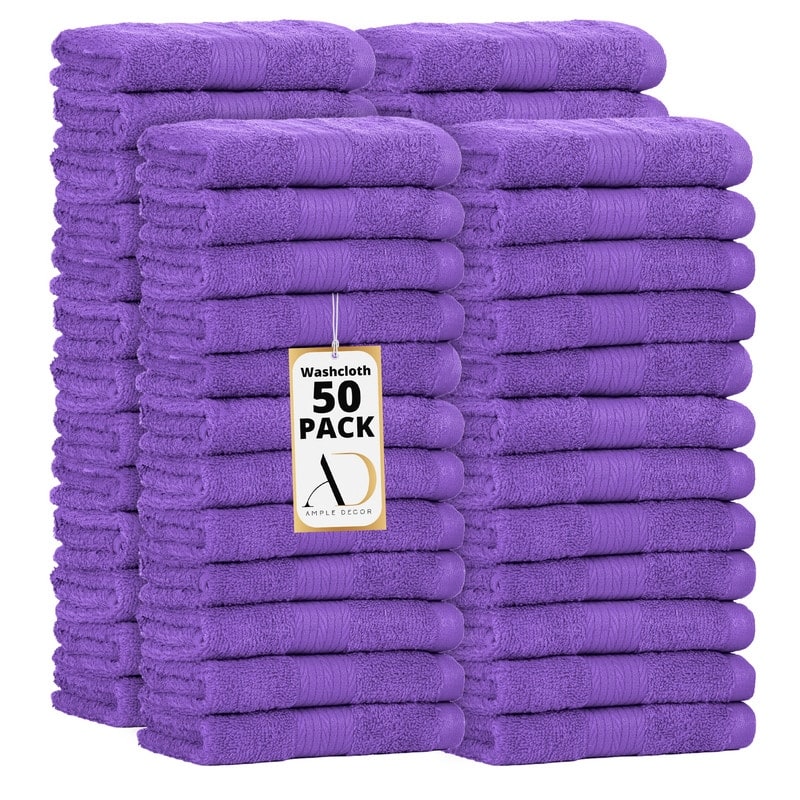 Pure Cotton 600 GSM Absorbent Wash Cloths 12x12 Inch by Ample Decor - 50 Pcs - Purple