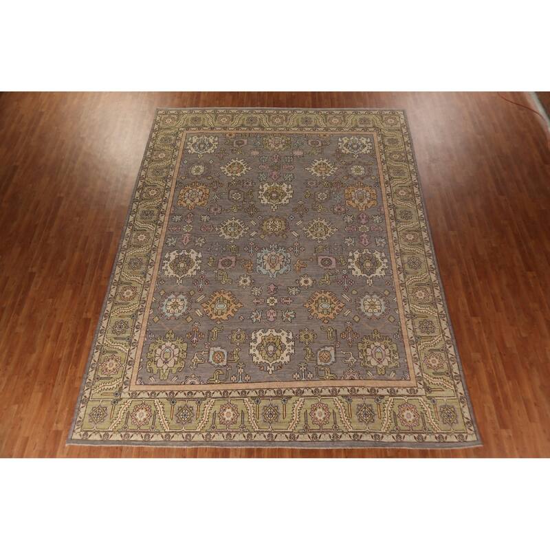 Vegetable Dye Oushak Turkish Large Rug Hand-Knotted Grey Wool Carpet - 10'5"x 13'8"