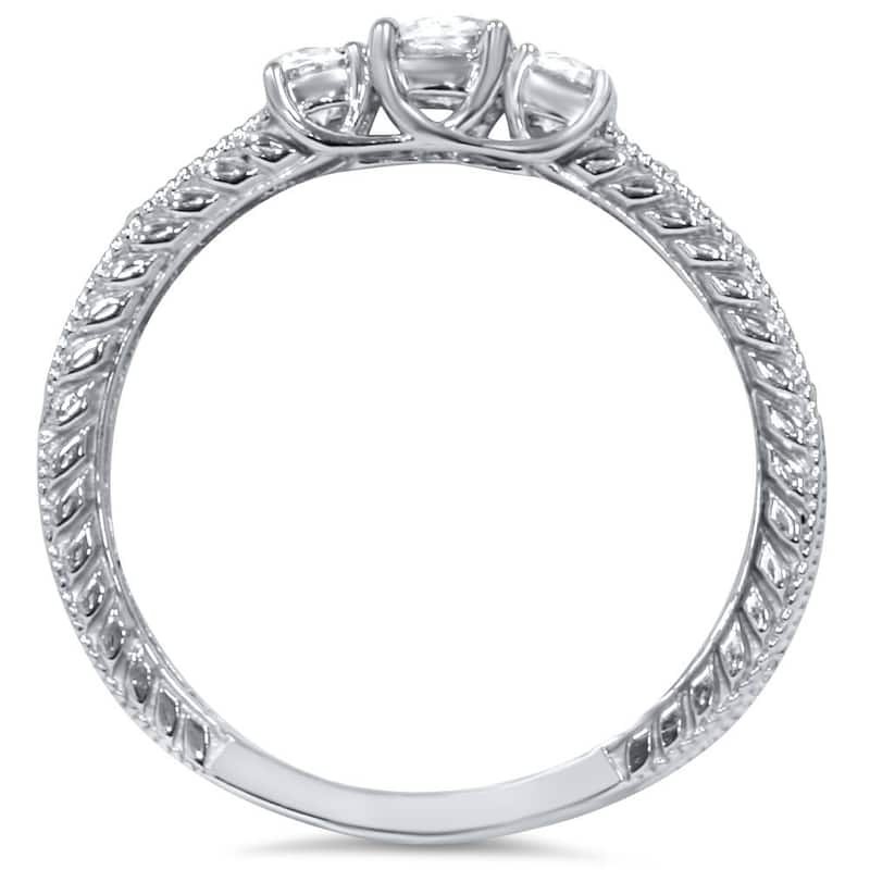 1/2ct Vintage Three Stone Round Diamond Engagement Ring White Gold
