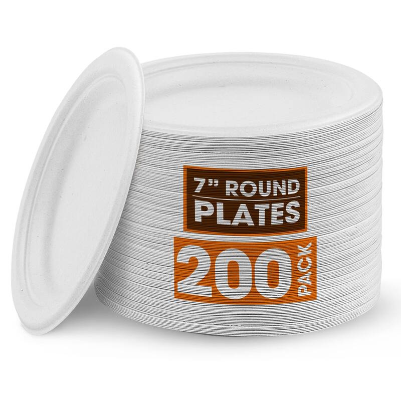 Cheer Collection Compostable 7 Inch Paper Plates, 200 Pack - 7 inch - White